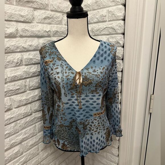 St. John’s Bay Western Paisley Blouse w/ Keyhole Tie - Picture 1 of 5